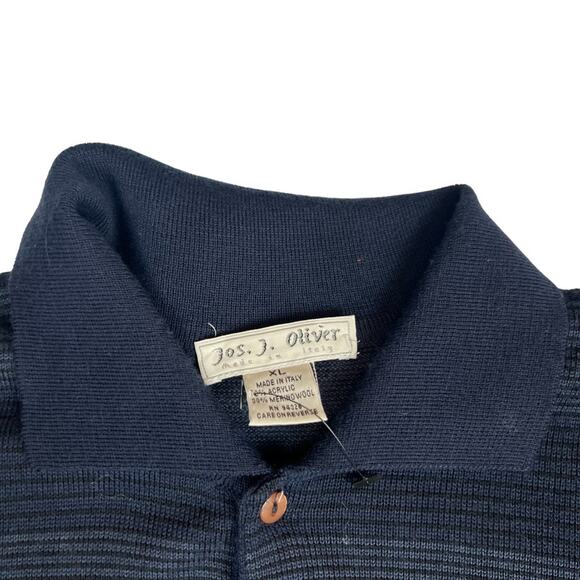 Jos J Oliver Mens XL Sweater Blue Made in Italy Merino Wool blend striped FLAW - Picture 2 of 16